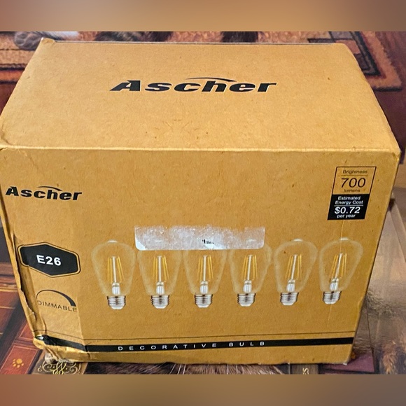 6x Ascher Edison Bulb 60 Watt Equivalent E26 Clear Glass A19 Warm White 2700K - Picture 7 of 13